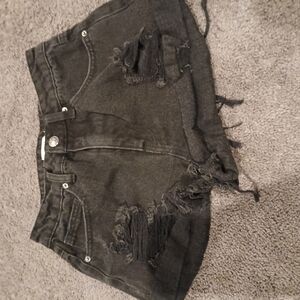 Distressed Black Denim Shorts